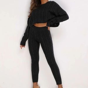All black two piece knit lounge set